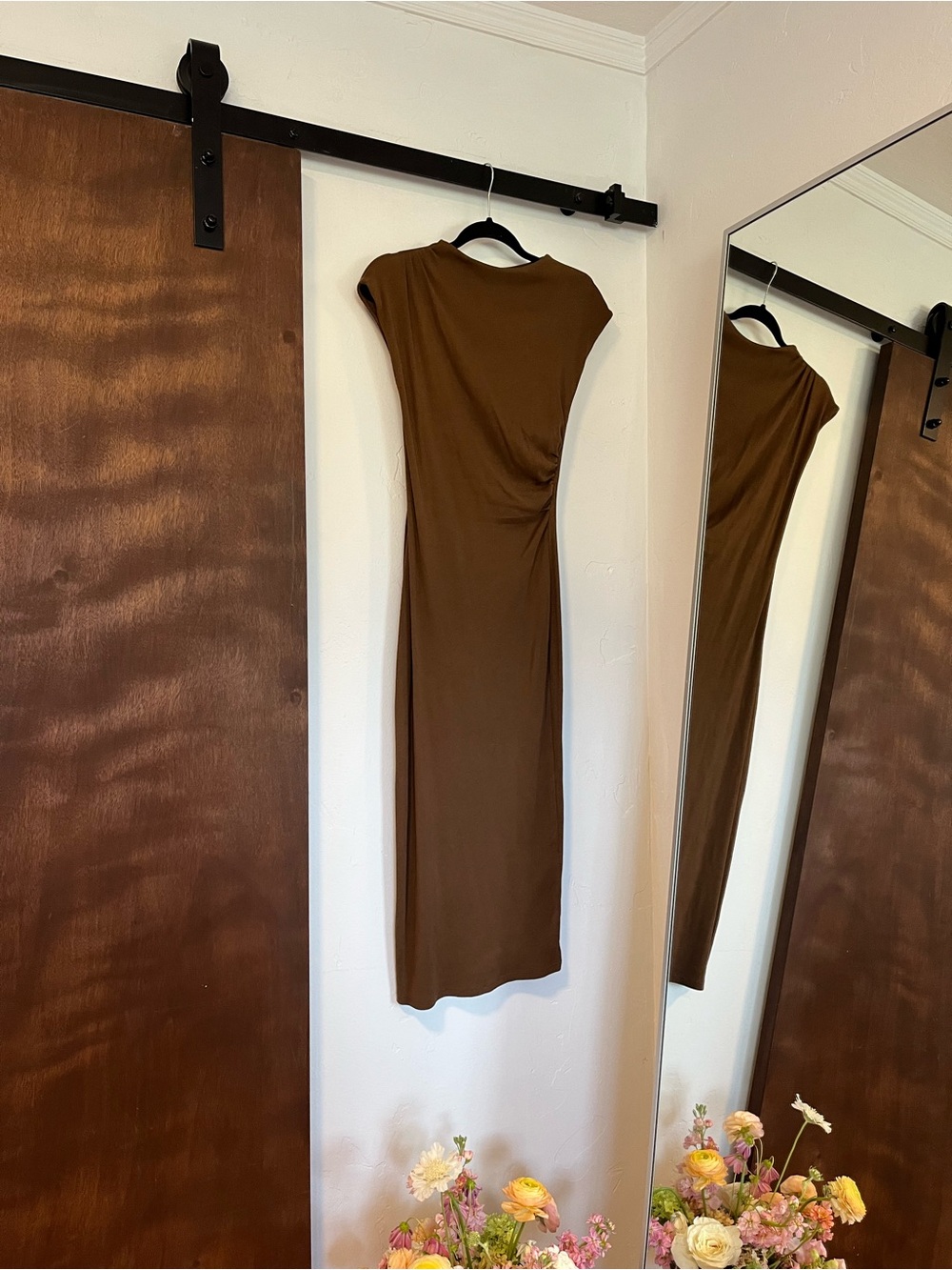 Zara Chocolate Brown Sleeveless Maxi Dress with Side Gather